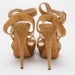Pre Owned Jimmy Choo Brown Suede Vamp Platform Stappy Sandals Size 40