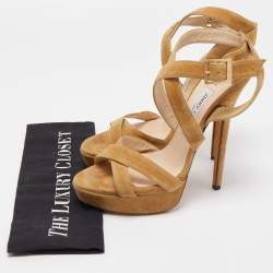 Pre Owned Jimmy Choo Brown Suede Vamp Platform Stappy Sandals Size 40