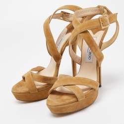 Pre Owned Jimmy Choo Brown Suede Vamp Platform Stappy Sandals Size 40