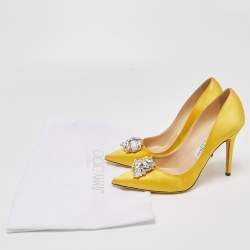 Pre Owned Jimmy Choo Yellow Satin Manda Pumps Size 37.5