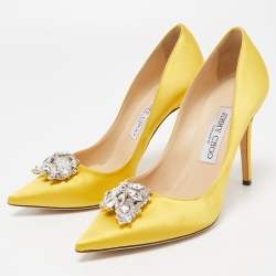 Pre Owned Jimmy Choo Yellow Satin Manda Pumps Size 37.5
