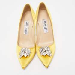 Pre Owned Jimmy Choo Yellow Satin Manda Pumps Size 37.5