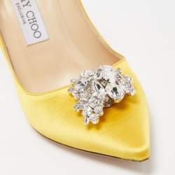 Pre Owned Jimmy Choo Yellow Satin Manda Pumps Size 37.5