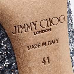 Pre Owned حذاء كعب عالى جيمى تشو رومى غليتر خشن فضى ميتالك مقاس 40