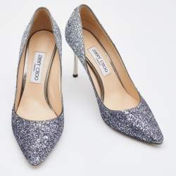 Pre Owned حذاء كعب عالى جيمى تشو رومى غليتر خشن فضى ميتالك مقاس 40