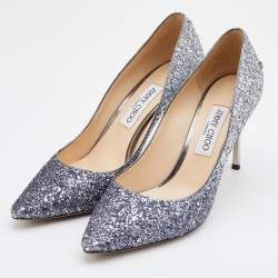 Pre Owned حذاء كعب عالى جيمى تشو رومى غليتر خشن فضى ميتالك مقاس 40