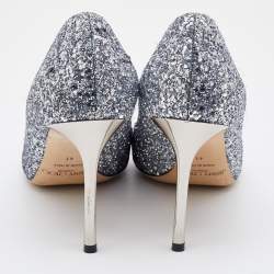 Pre Owned حذاء كعب عالى جيمى تشو رومى غليتر خشن فضى ميتالك مقاس 40