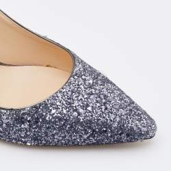 Pre Owned حذاء كعب عالى جيمى تشو رومى غليتر خشن فضى ميتالك مقاس 40