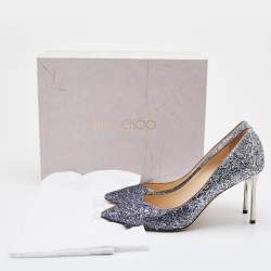 Pre Owned حذاء كعب عالى جيمى تشو رومى غليتر خشن فضى ميتالك مقاس 40