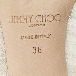 مملوكة مسبقًا Jimmy Choo Silver Mesh Glitter and Mesh Love Pumps Size 36
