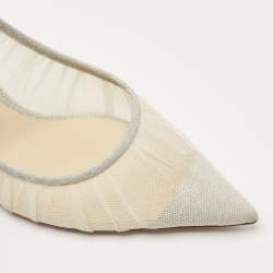 مملوكة مسبقًا Jimmy Choo Silver Mesh Glitter and Mesh Love Pumps Size 36