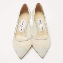 مملوكة مسبقًا Jimmy Choo Silver Mesh Glitter and Mesh Love Pumps Size 36
