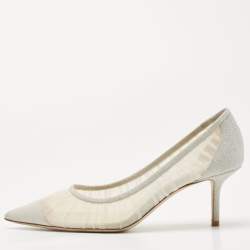 مملوكة مسبقًا Jimmy Choo Silver Mesh Glitter and Mesh Love Pumps Size 36