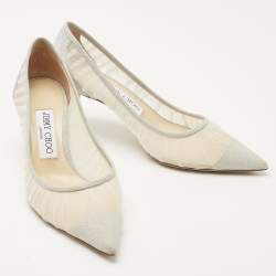 مملوكة مسبقًا Jimmy Choo Silver Mesh Glitter and Mesh Love Pumps Size 36