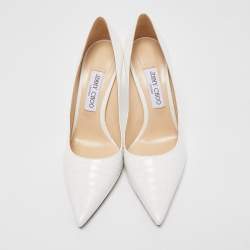 Pre Owned Jimmy Choo White Croc Embossed Leather Love Pumps Size 39.5