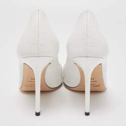 Pre Owned Jimmy Choo White Croc Embossed Leather Love Pumps Size 39.5