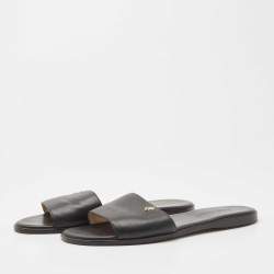 Pre Owned Jimmy Choo Black Leather Minea Flat Slides Size 39