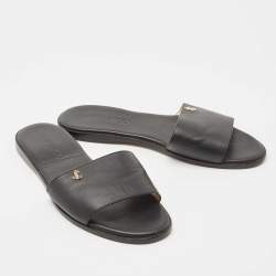 Pre Owned Jimmy Choo Black Leather Minea Flat Slides Size 39