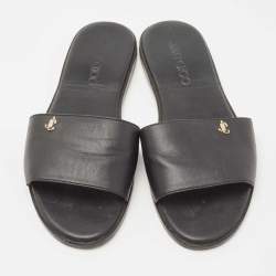 Pre Owned Jimmy Choo Black Leather Minea Flat Slides Size 39