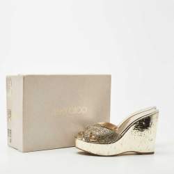 مملوكة مسبقًا Jimmy Choo Metallic Tweed Perfume Wedge Sandals Size 40