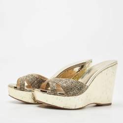 مملوكة مسبقًا Jimmy Choo Metallic Tweed Perfume Wedge Sandals Size 40