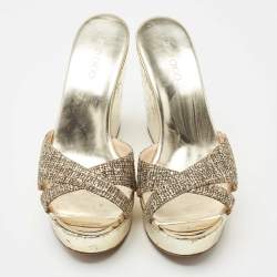 مملوكة مسبقًا Jimmy Choo Metallic Tweed Perfume Wedge Sandals Size 40