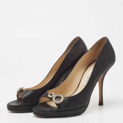 Jimmy Choo Black Nubuck Leather Open Toe Pumps Size 38
