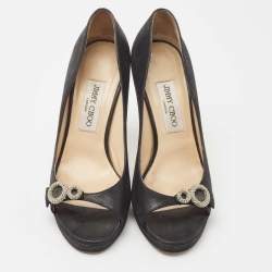 Jimmy Choo Black Nubuck Leather Open Toe Pumps Size 38