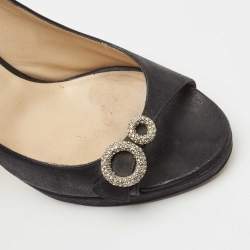 Jimmy Choo Black Nubuck Leather Open Toe Pumps Size 38