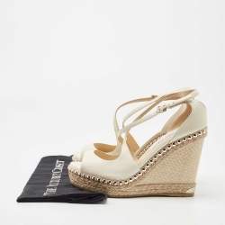 Pre Owned Jimmy Choo Off White Leather Dakota Wedge Sandals Size 39