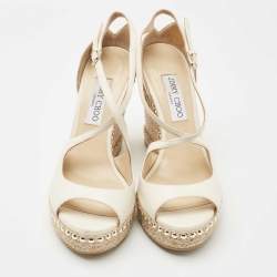 Pre Owned Jimmy Choo Off White Leather Dakota Wedge Sandals Size 39