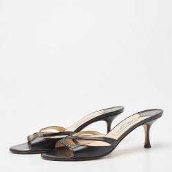 Pre Owned Jimmy Choo Black Leather  Slides Sandals Size 39