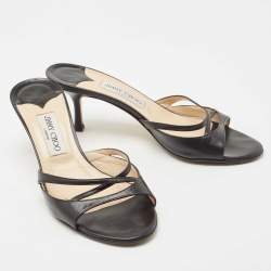 Pre Owned Jimmy Choo Black Leather  Slides Sandals Size 39