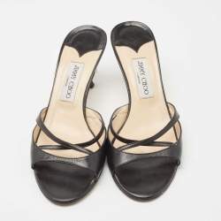 Pre Owned Jimmy Choo Black Leather  Slides Sandals Size 39