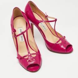 Pre Owned Jimmy Choo Pink Patent Leather T-Strap Peep Toe Pumps Size 39