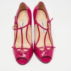 Pre Owned Jimmy Choo Pink Patent Leather T-Strap Peep Toe Pumps Size 39