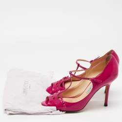 Pre Owned Jimmy Choo Pink Patent Leather T-Strap Peep Toe Pumps Size 39