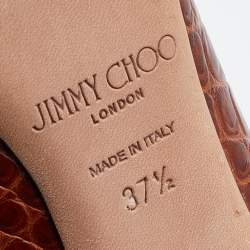 Pre Owned Jimmy Choo Brown Croc Embossed Leather Love Pumps Size 37.5