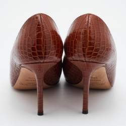 Pre Owned Jimmy Choo Brown Croc Embossed Leather Love Pumps Size 37.5