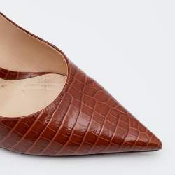 Pre Owned Jimmy Choo Brown Croc Embossed Leather Love Pumps Size 37.5