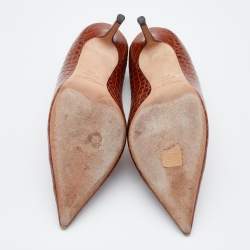 Pre Owned Jimmy Choo Brown Croc Embossed Leather Love Pumps Size 37.5