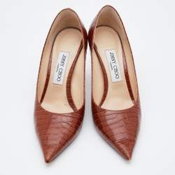 Pre Owned Jimmy Choo Brown Croc Embossed Leather Love Pumps Size 37.5