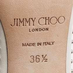 Pre Owned Jimmy Choo White Studded Leather Marine Block Heel Ankle Strap Sandals Size 36.5