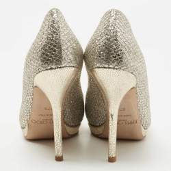 Jimmy Choo Silver Glitter and Leather Platform Pumps Size 37.5