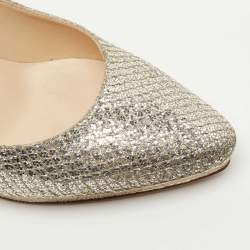 Jimmy Choo Silver Glitter and Leather Platform Pumps Size 37.5