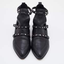 Pre Owned Jimmy Choo Black Leather Studded Detail Ankle Boots Size 36