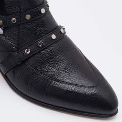 Pre Owned Jimmy Choo Black Leather Studded Detail Ankle Boots Size 36