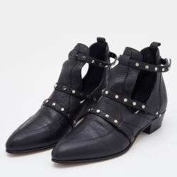 Pre Owned Jimmy Choo Black Leather Studded Detail Ankle Boots Size 36