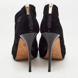 Pre Owned Jimmy Choo Black Mesh and Suede Open Toe Ankle Boots Size 40 