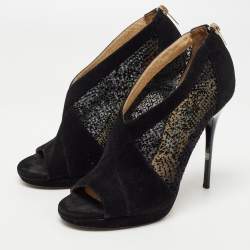 Pre Owned Jimmy Choo Black Mesh and Suede Open Toe Ankle Boots Size 40 